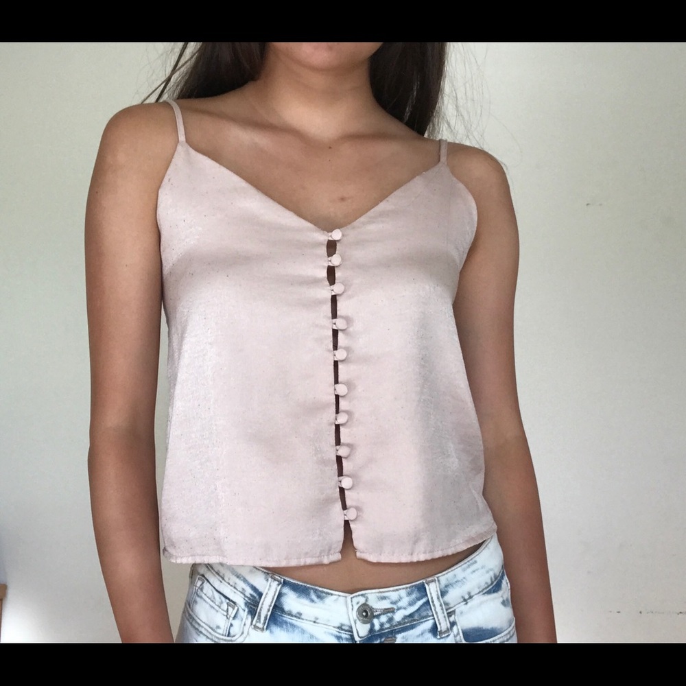 Silk button up tank top